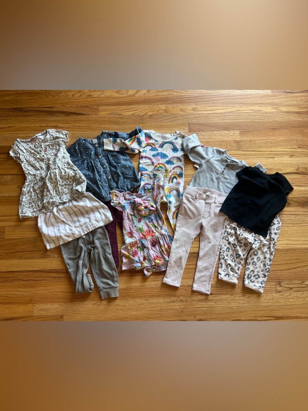 Toddler Girls 10-Piece Mixed Outfit Bundle - Rainbows & Neutrals 2T